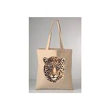 Leopar-1 Desenli Baskılı Ham Bez 35X40 Ekru Omuz Çantası