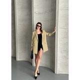 Leopar Astarlı Blazer Ceket - Haki - M