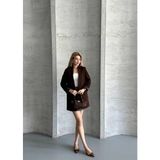 Leopar Astarlı Blazer Ceket - Kahverengi - M