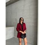 Leopar Astarli Blazer Ceket Kirmizi