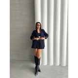 Leopar Astarlı Blazer Ceket - Lacivert