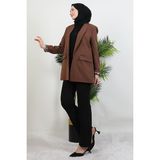 Leopar Astarlı Ceket Kahverengi - 40