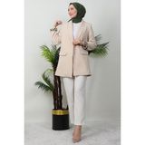 Leopar Astarlı Ceket Krem - 40
