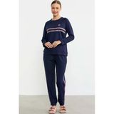 Leopar Çizgili Jogger Pijama Takım - Lacivert