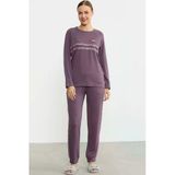 Leopar Çizgili Jogger Pijama Takım - Mor