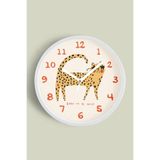 Leopar Çizim Tasarımı Modern Duvar Saati - 30cm - Önü Camlı Beyaz Kasa - Sessiz Mekanizma, JH1056S30BKP