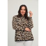 Leopar Desen Büyük Beden Triko Kazak 003 - Standart - Kahverengi - Leopar