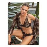 Leopar Desen Desteksiz Dantelli Sütyen Külot Ve Sabahlık 3'lü Takım, 90B, B3560NT-19804IGP271092