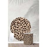 Leopar Desenli 2 Bilek Destekli Mouse Pad Kupa Seti - Renkli