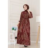 Leopar Desenli Beli Tünelli Viscon Elbise-Bordo - 38