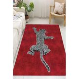 Leopar Desenli Dijital Baskılı Kaymaz Taban Yıkanabilir Halı 80 X 150 Cm Kırmızı