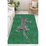 Leopar Desenli Dijital Baskılı Kaymaz Taban Yıkanabilir Halı 80 X 150 Cm Yeşil