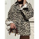 Leopar Desenli Düğmeli Oversize Kot Ceket Leopar - M - L