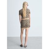 Leopar Desenli Kısa Kollu Kazak - Kahverengi - Leopar