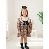 Leopar Desenli Kız Çocuk Astarlı Elbise - 5 Yaş