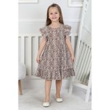 Leopar Desenli Kız Çocuk Elbise-90721 Kahverengi