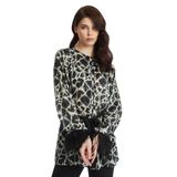 Leopar Desenli Kuş Tüyü Detaylı Saten Bluz – Şık ve Modern Tasarım, YEŞİL, 44