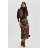 Leopar Desenli Midi Boy Saten Etek Taba