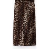 Leopar Desenli Midi Pileli Etek - Ekru - 48