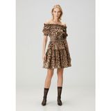 Leopar Desenli Mini Poplin Elbise - 38
