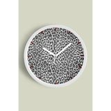 Leopar Desenli Modern Duvar Saati - 30cm - Önü Camlı Beyaz Kasa - Sessiz Mekanizma, JH0194S30BKP