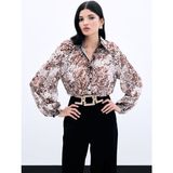 Leopar Desenli Nakışlı Gömlek - Vizon - 38