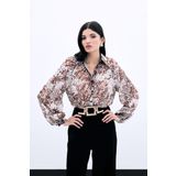 Leopar Desenli Nakışlı Gömlek - Vizon