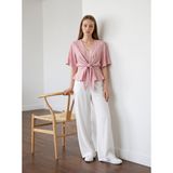 Leopar Desenli Önden Bağlamalı Beli Lastikli Crop Bluz Gömlek 36