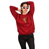 Leopar Desenli Oversize Kadın Sweatshirt (Bordo, M)
