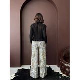 Leopar Desenli Payetli Wide-Leg Pantolon