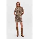 Leopar Desenli Peluş Mini Etek - Bej - Standart