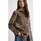 Leopar Desenli Poplin Gömlek Bej