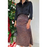 Leopar Desenli Saten Etek Kahve