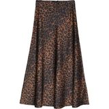 Leopar Desenli Saten Midi Etek Kahverengi
