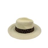 Leopar Desenli Şeritli Hasır Panama Şapka – Unisex Yazlık Şık Model