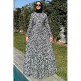 Leopar Desenli Siyah Elbise