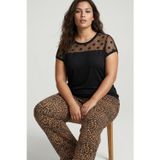 Leopar Desenli Tül Detaylı Büyük Beden Battal Boy Viskon Örme Pijama Takım