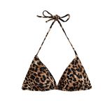 Leopar Desenli Üçgen Bikini Üstü Boyundan Bağlamalı