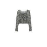 Leopar Desenli Uzun Kollu Bisiklet Yaka Crop Bluz