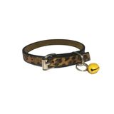 Leopar Desenli Varaklı Derili 1 Cm Metal Kilit Tokalı Zilli Kedi Tasması