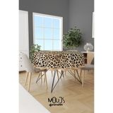 Leopar Desenli Yuvarlak Masa Örtüsü Dertsiz Süet Dokulu Kumaş