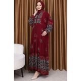 Leopar Garnili Desenli Elbise 5576-04 Bordo - 48 - 54
