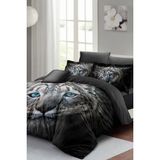Leopar Lastikli Çarşaflı Pamuk Saten Çift Kişilik Blue Leopard Nevresim Takımı - Foster - 220 x 220 cm