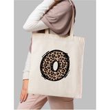 Leopar O Harfi Desenli, Y2 Pinterest Retro Bez Çanta Tote Bag, Hediye Çanta - 10D-Krem