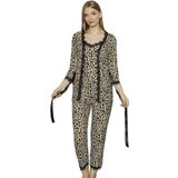 Leopar Şıklığıyla 3’lü Set Pamuklu Kadın Pijama Takımı