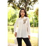 Leopar Taş Detay Gömlek - 38 - Beyaz