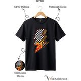 Leopar ve Alev Detaylı Vintage Rock Lightning Streetwear %100 Pamuk Regular Fit Tişört - Siyah - XL