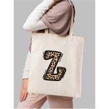 Leopar Z Harfi Desenli, Y2 Pinterest Retro Bez Çanta Tote Bag, Hediye Çanta - 10D-Krem