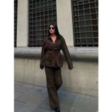 Leopard Desenli Oversize Ceket & Bol Paça Pantolon Takımı