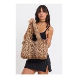 Leopard Juicy Tote Kadın Peluş Omuz Çantası (40*30) - Leopar - Bej